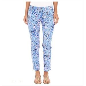 Lilly Pulitzer Blue Pink Kelly Skinny Ankle Pants in Tic Tac Tile Size 00